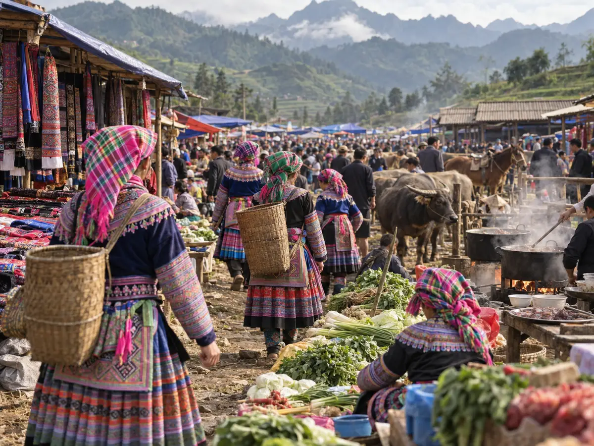 Illustration of Bac Ha Sunday Market