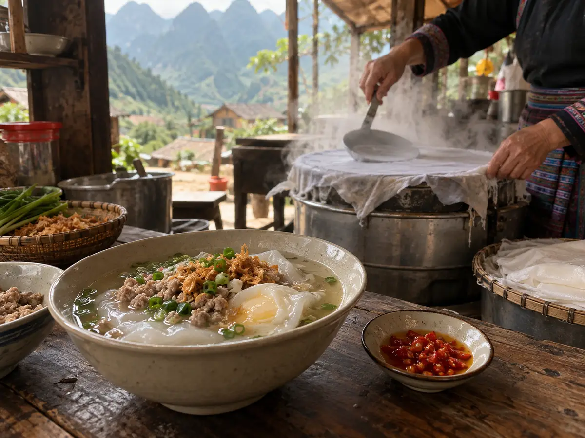 Illustration of Banh Cuon Trung Dong Van (family stall)