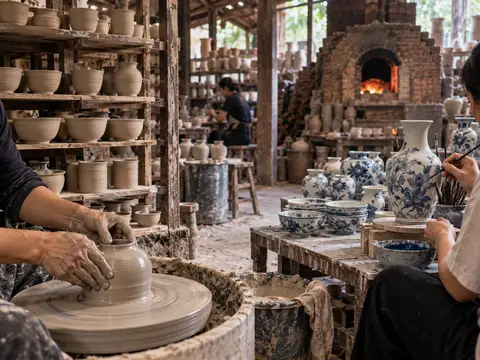 Illustration of Bat Trang Family Pottery Workshop