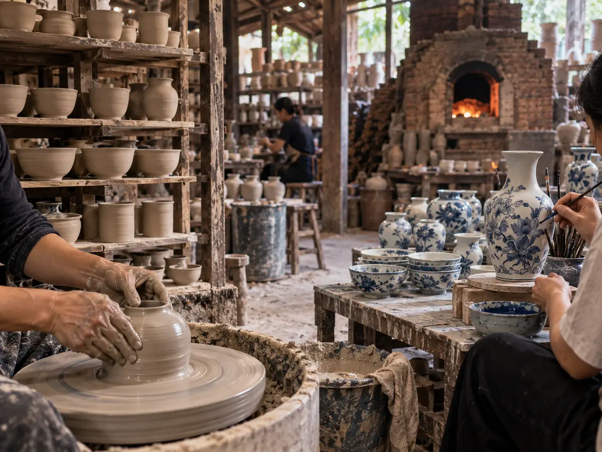 Illustration of Bat Trang Family Pottery Workshop