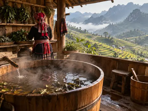 Illustration of Red Dao Herbal Bath, Hoang Su Phi