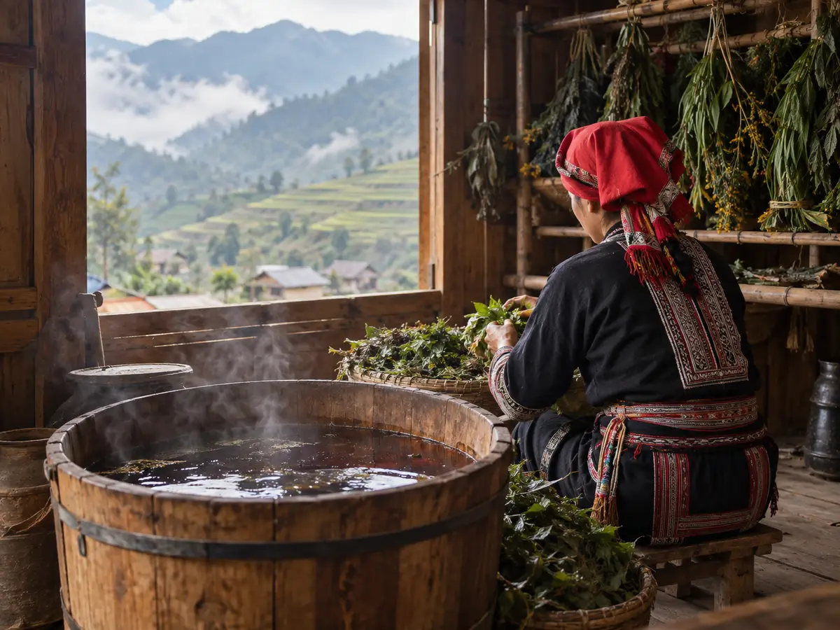 Illustration of Red Dao Herbal Bath, Ta Phin