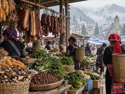 Illustration of Sa Pa Market Local Food Section