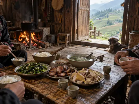 Illustration of Family Meal in Ta Van