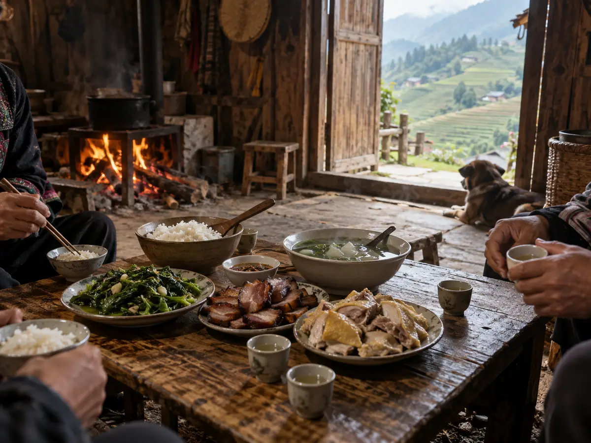 Illustration of Family Meal in Ta Van