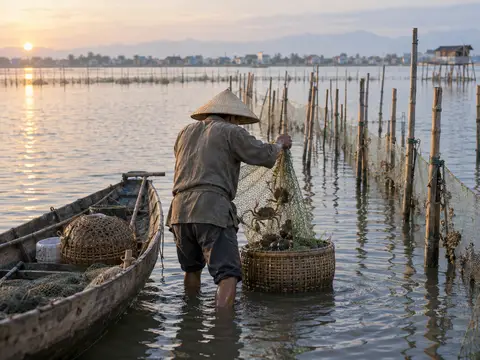 Illustration of Tam Giang Lagoon Crab and Snail Catching
